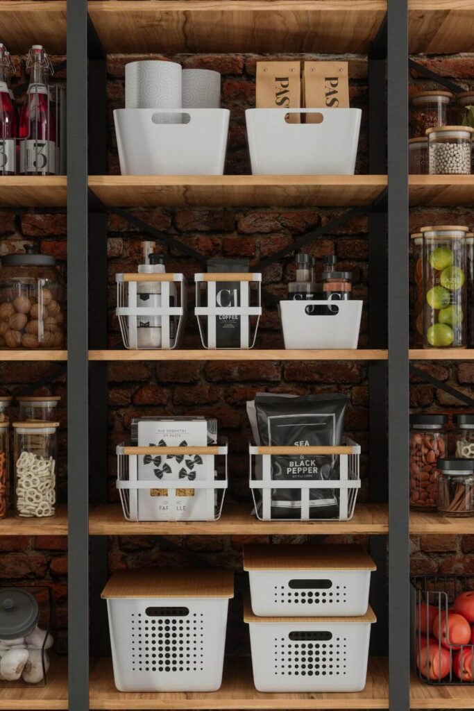 organized pantry with baskets